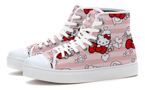 Tênis Cano Alto Moda Desenho Coração Laço Hello Kitty Tumblr