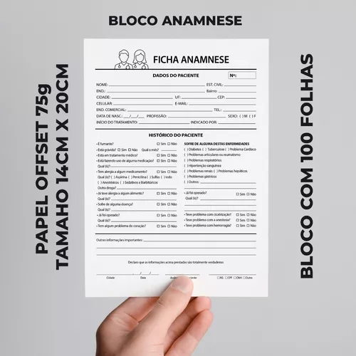 Ficha de Anamnese - Bloco 100 folhas