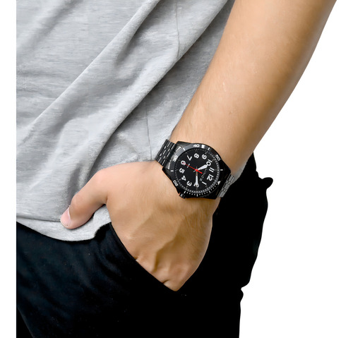 Kit Lince Masculino Relogio Esportivo Com Números Correia Preto Bisel Preto Fundo Preto