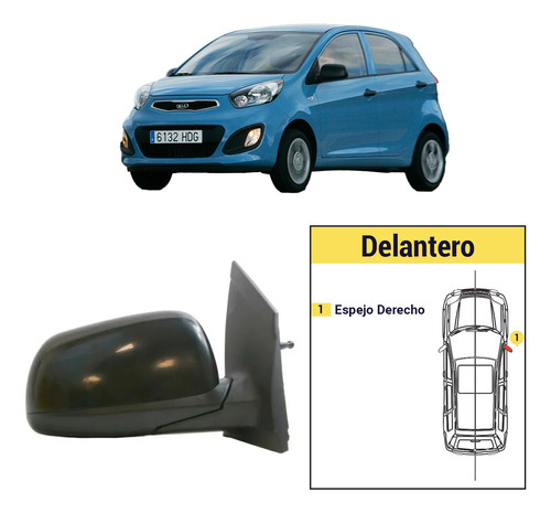 Espejo Derecho Manual Kia Morning 2011/2016 - Con Comando 