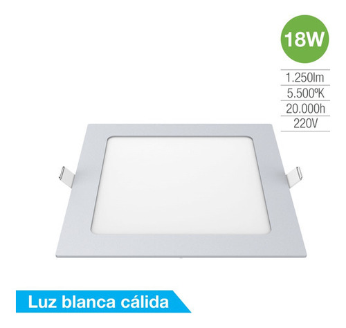 Panel Led De Embutir Cuadrado Silverlight 18w Frio 220v Color Blanco