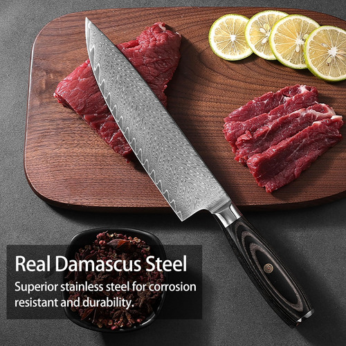 Cuchillo De Chef Plys Damascus Con Mango De Madera De Acero