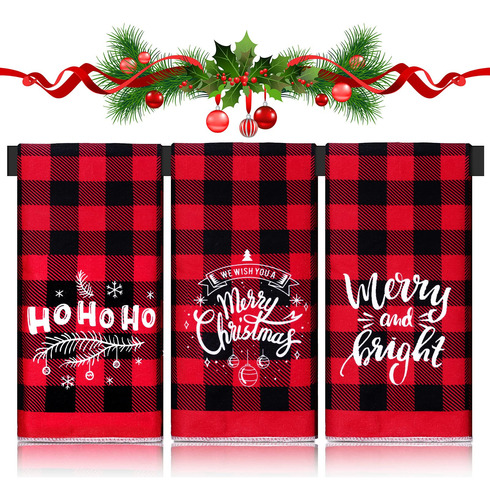 Paquete De 3 Toallas De Cocina De Navidad A Cuadros Rojos Y