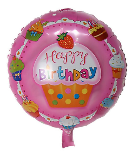 Cupcake Happy Birthday Met. 45cm Inflado C/helio Caballito