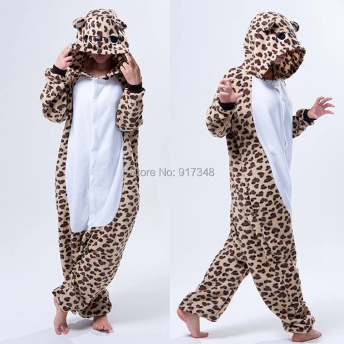 Pijama Disfraz Enterito Leopardo Rosado Adulto Polar Abriga