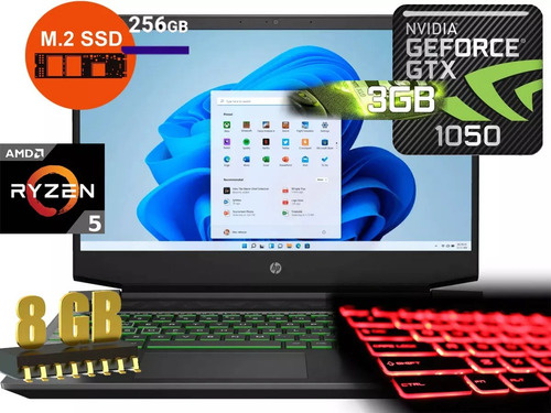 Hp 15ec1025la Ryzen 5 Ram24 Gb Ssd256+480 Gtx1050(3gb) Gamer Negro/verde (Usado)