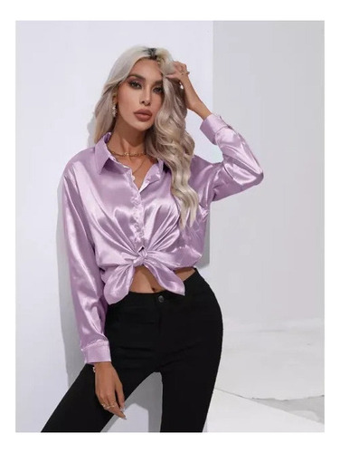 Camisa De Mujer De Manga Larga Con Botones De Imitación