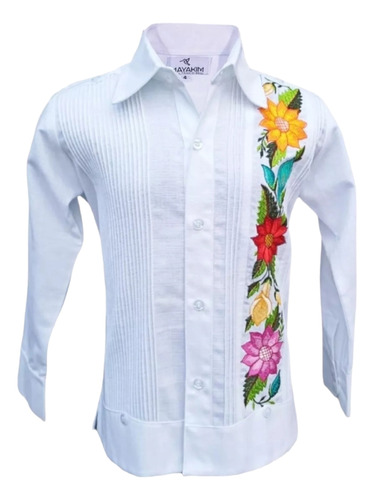 Guayabera Yucateca Bordada De Niño. Lino. M/l. Alcatraz.