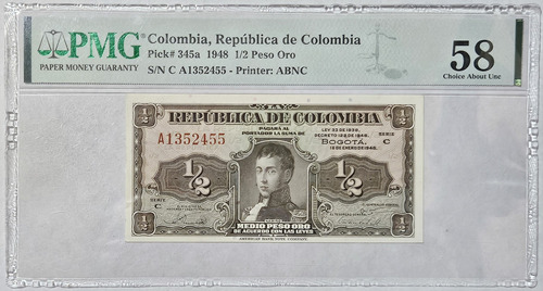 Billete Certificado 1/2 Peso 16/ene/1948 A 7 Dig. Pmg 58