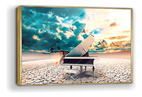 Cuadro De Acrílico Con Marco Piano Con Aves 60x90cm