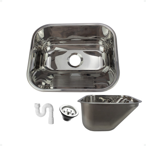 Tanque Aço Inox 50x40cm Grande Meganox Aço 304 Válvula+sifão Cor Inox Brilhante