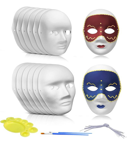 16pcs Diy White Masks Unpainted Plain Masquerade Masks Hallo