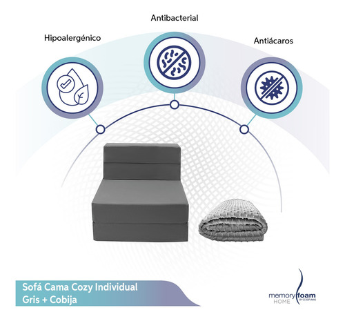 Sofá Cama Cozy Individual + Cobija Gris Oscuro Liso
