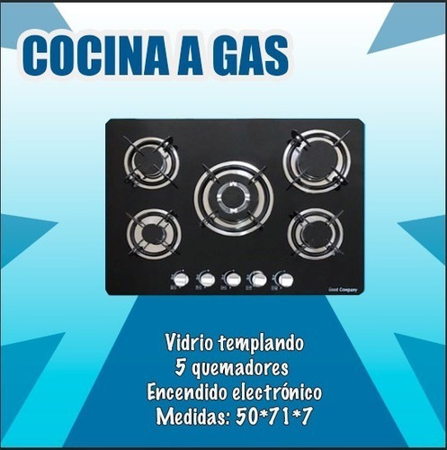 Imagen 3 de 3 de Cocina Empotrable 5 Quemadores Kitchen Art Vidrio Templado