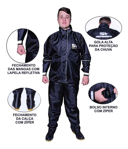 Imagem 2 de 5 de Conjunto Capa Chuva Motoqueiro Impermeável Jaqueta E Calça