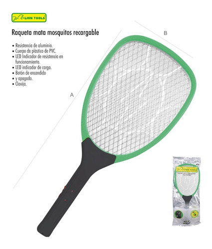 Raqueta Eléctrica Mata Mosquitos Y Moscas Lion Tools Calidad Color Verde