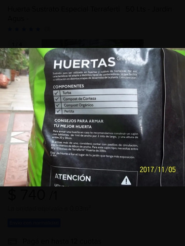 Huerta Sustrato Especial Terrafertil 50 Litros ~jardín Agus~