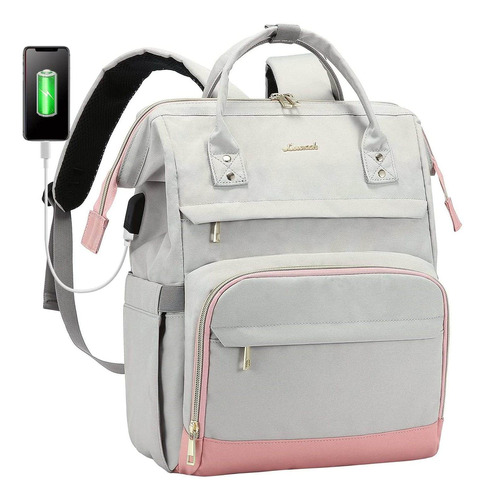 Mochila Blanca Rosa Para Laptop Hasta 15.6 Pulgadas