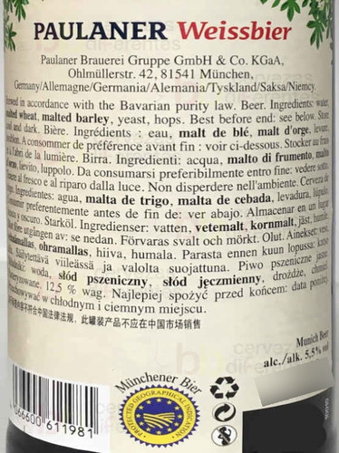 Caja Cerveza Paulaner Weissbier Botella 500cc X 10 Unidades