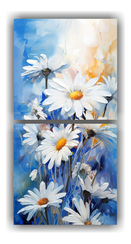 160x80cm Set 2 Cuadro Concepto Refinado A Daisies Flowers Wh
