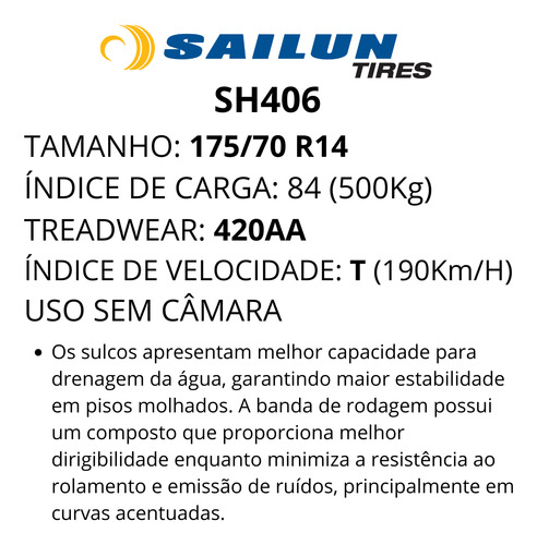 Pneu Aro 14 Carro 175 70 R14 Sh406 Sailun Vw Voyage