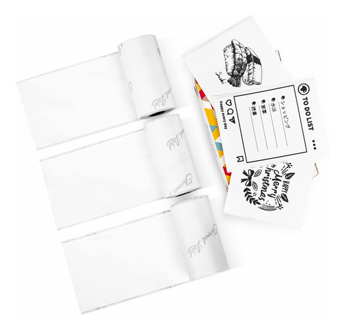 Papel Térmico Adhesivo Phomemo 50mm, 3 Rollos, Texto Negro