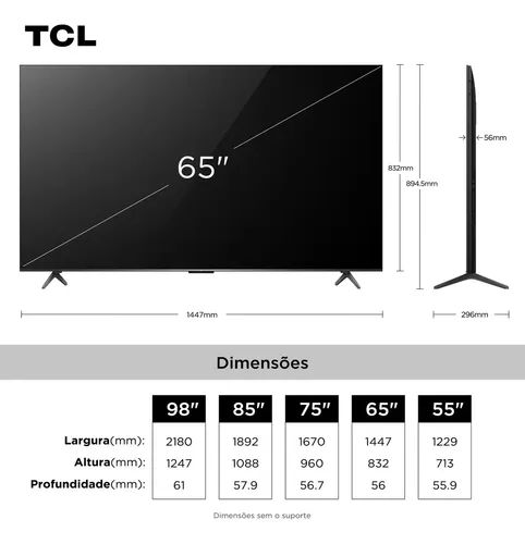 Smart TV TCL 65 Polegadas QLED Mini LED 4K C6K WiFi Bluetooth Google TV ...