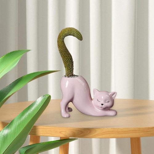 Bonita Maceta Con Forma De Cola De Gato, De Cerámica, Con Di
