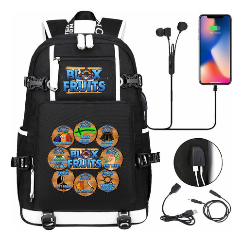 02 Bolso Escolar Blox Fruits Usb Para Estudiantes Jóvenes Pa