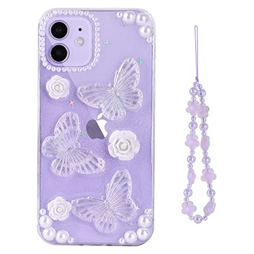 Funda Para Phone 11 3d Mariposa Floral Rose Pearl Design Cri