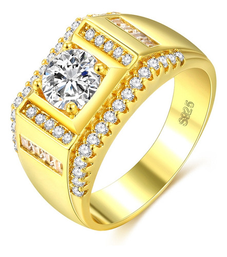 Gold Plated + Aaa Zircon Inlaid Rhinestone Men Diamond Ring,