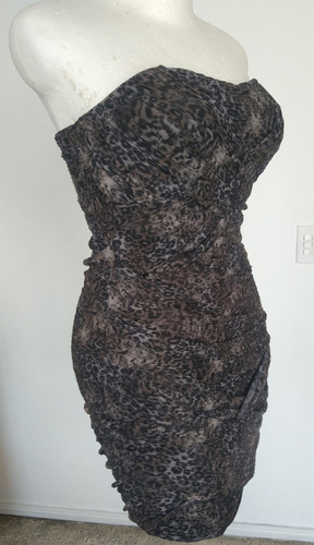 Vestido Strapless Café- Negro Drapeados Laterales T-m Vt381 (Usado)