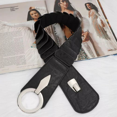 Cinturón Ancho Elástico De Cuero Pu Para Mujer De Moda Para