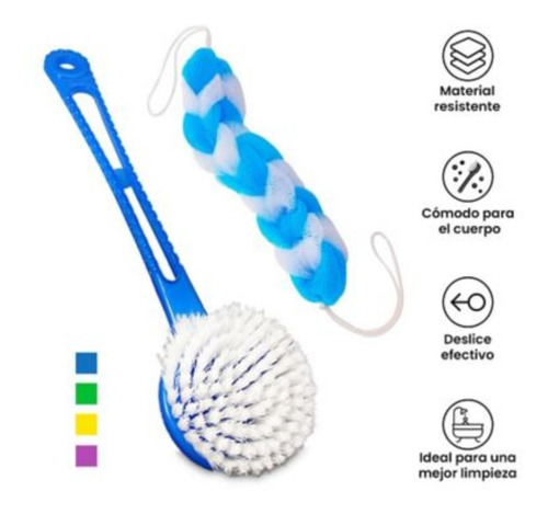 Imagen 3 de 6 de Set Para Ducha Escobilla Larga Esponja Para Espalda Limpieza