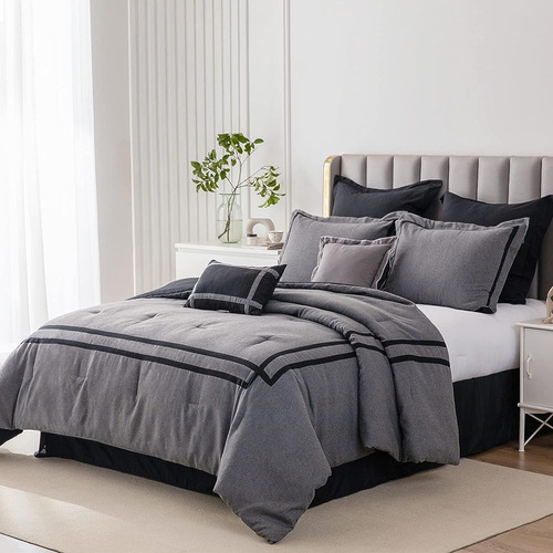 Shalala New York Queen Size Comforter Sets,8-piece Grey Hote
