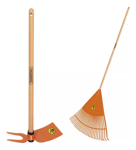 Kit Jardineria Escardillo + Escoba Jardin Naranja Tramontina