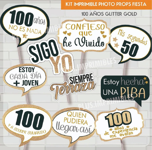 Imprimible Photoprop Carteles Divertidas Cumpleaños 100 Años