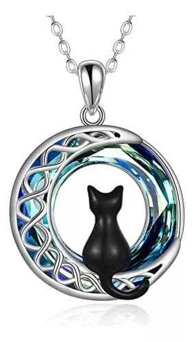 Colgante de luna con colgante de gato negro, collar de gato negro, lindo  regalo de joyería de gato negro para mujeres de moda
