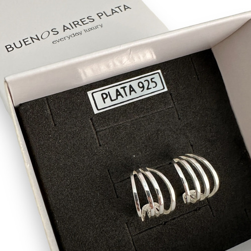 Aros Plata 925 Cuatro Líneas Pasantes Mujer Moda Garantía