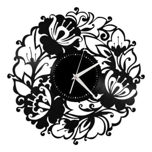 Reloj De Pared Florales - Negro/café