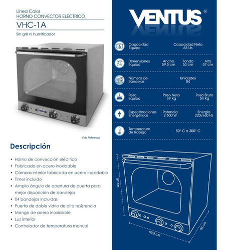 Horno Convector Electrico Ventus Vhc-1a Nuevo Conveccion