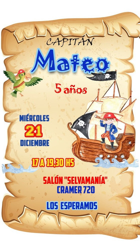 Invitación Para Whatsaap  - Pirata Para Nene