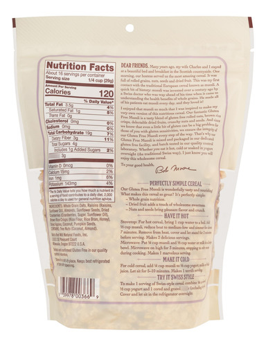 Cereal Muesli Sin Gluten 454 G Paquete De 4