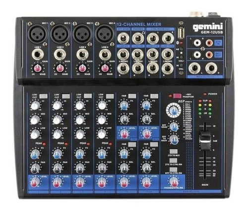 Mezcladora Geminis Gem-12usb Bluetooth/12 Ch/usb/3 Bandas