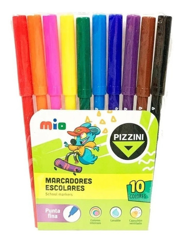 Marcador Marcadores Fibras Escolares Pizzini X 10 Colores