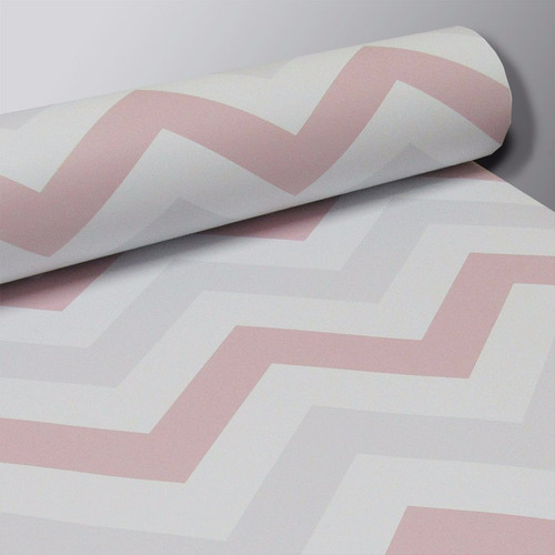 Papel De Parede Chevron Rosa E Cinza Claro 0,58 X 3,00m