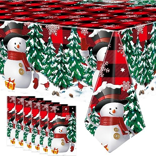 6 Pcs Christmas Plastic Tablecloths Snowman Disposable ...