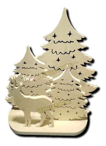 Árbol De Navidad Con Reno, Escena Navideña, Madera, Mdf.