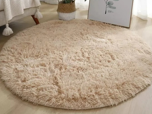 Alfombra Peluda Tipo Shaggy Redonda 150x150 Color Beige.