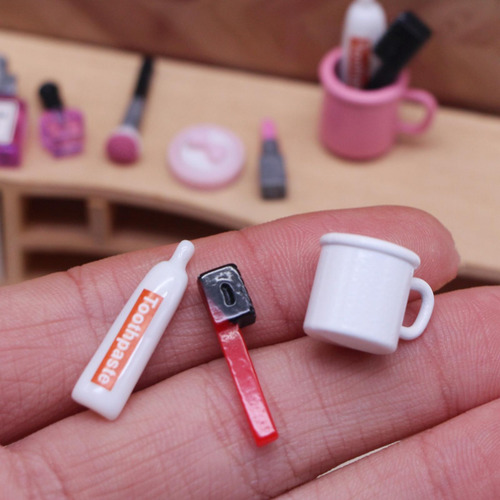 Juego De Baño Para Casa De Muñecas En Miniatura, Rosa